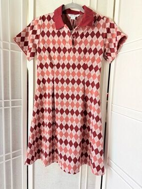 Argyle Polo Mini Dress in Pink and Burgundy